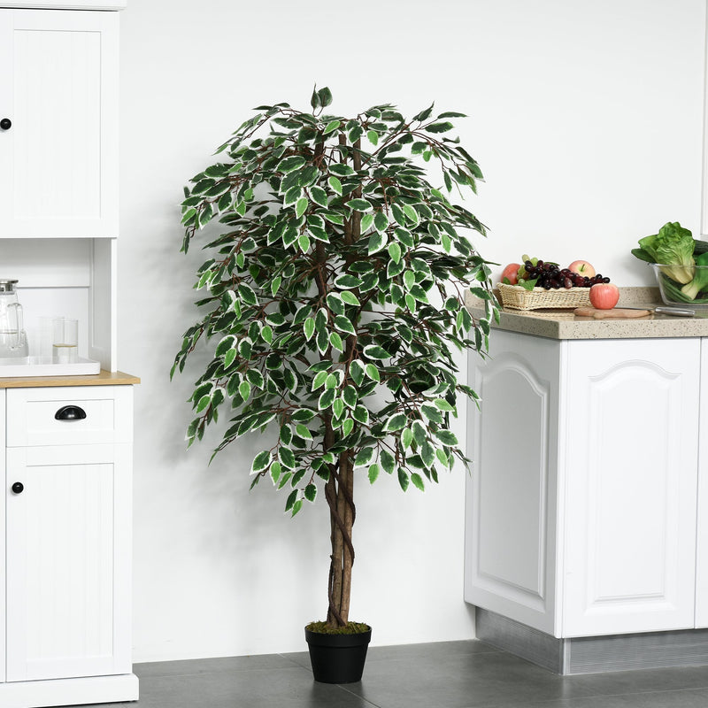 Outsunny Artificial Ficus Silk Tree with Nursery Pot, Decorative Fake Plant, for Indoor Outdoor D+®cor, 160cm in Pot