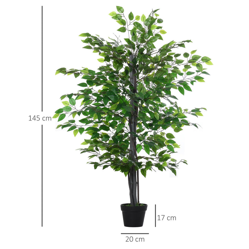 Outsunny Artificial Banyan Decorative Plant with Nursery Pot, Fake Tree for Indoor Outdoor D+®cor, Green, 1.45m w/