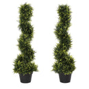 HOMCOM Outsunny Set Of 2 90cm Artificial Spiral Topiary Trees With Pot Fake Indoor Outdoor Use