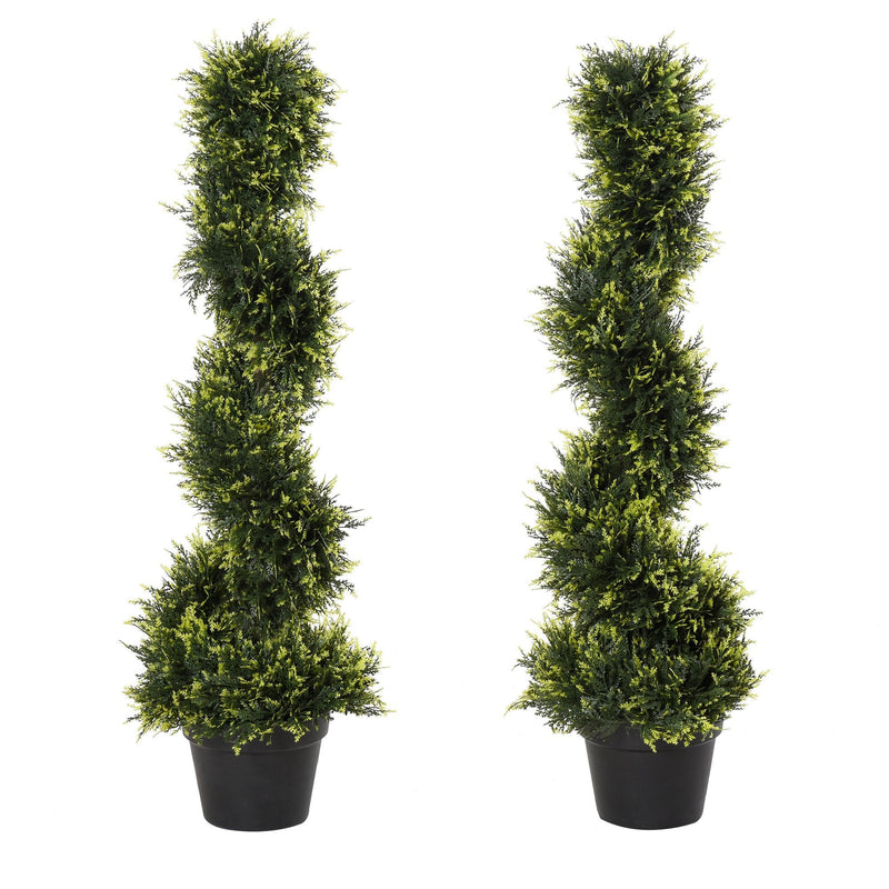 HOMCOM Outsunny Set Of 2 90cm Artificial Spiral Topiary Trees With Pot Fake Indoor Outdoor Use