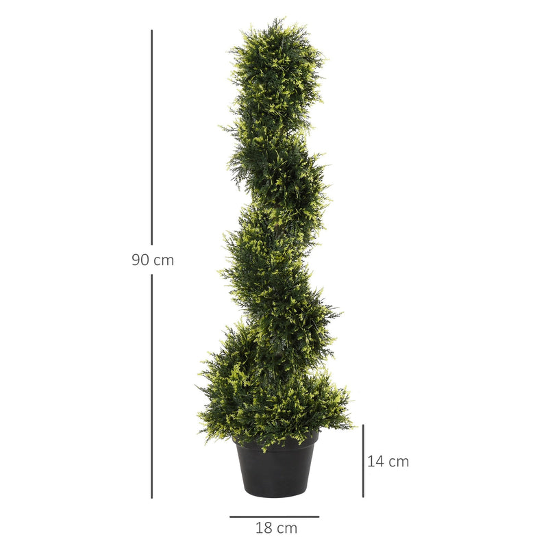 HOMCOM Outsunny Set Of 2 90cm Artificial Spiral Topiary Trees With Pot Fake Indoor Outdoor Use
