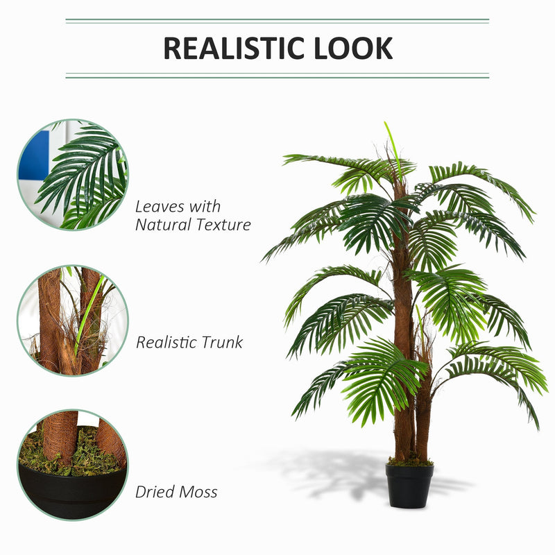 HOMCOM Outsunny Artificial Palm Tree Decorative Plant 19 Leaves w/ Nursery Pot Fake Tropical Tree Indoor/Outdoor décor 120 cm