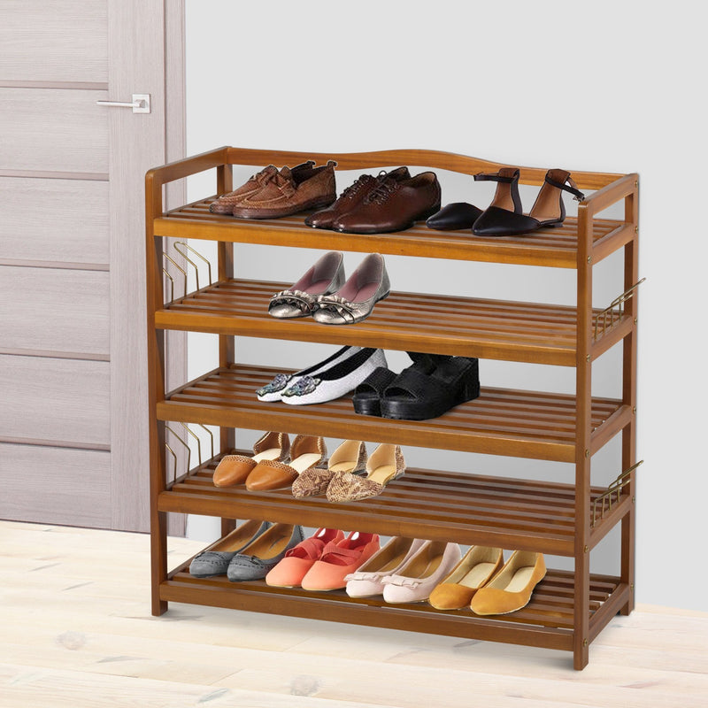 25 Pairs Shoe Rack W/ Slipper Hanger-Teak Colour