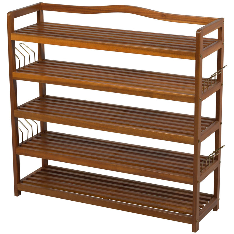 25 Pairs Shoe Rack W/ Slipper Hanger-Teak Colour