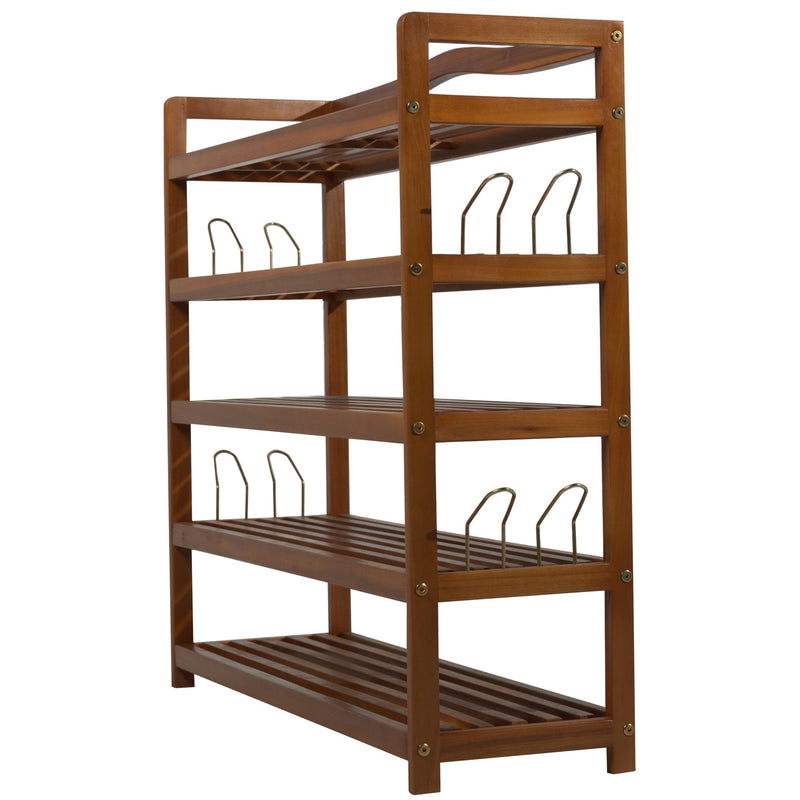 25 Pairs Shoe Rack W/ Slipper Hanger-Teak Colour