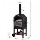 Outsunny 3-Tier Freestanding Outdoor Pizza Oven & Charcoal BBQ Grill - Black