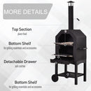 Outsunny 3-Tier Freestanding Outdoor Pizza Oven & Charcoal BBQ Grill - Black