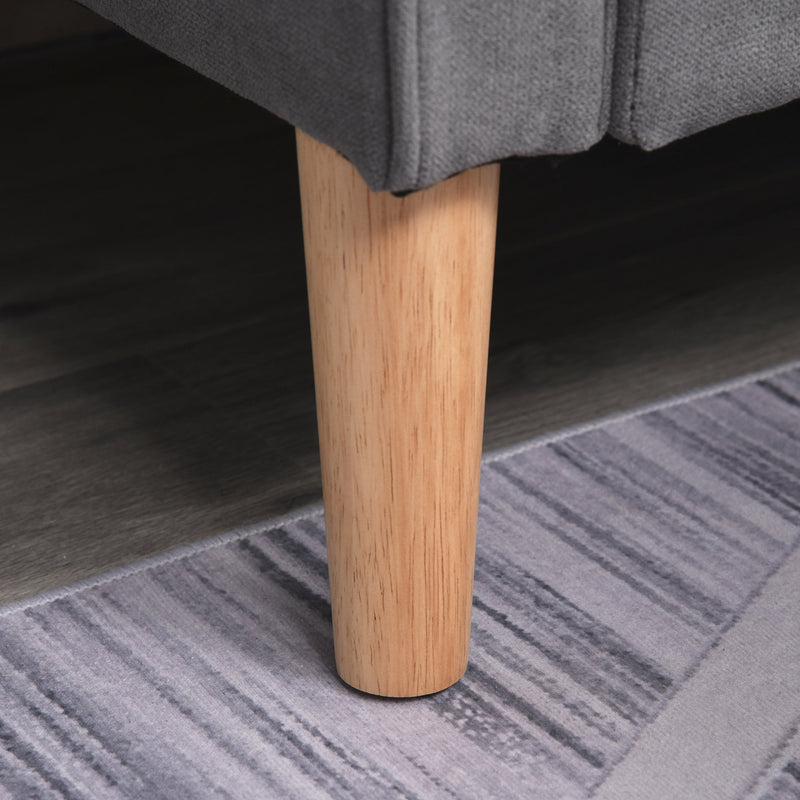 Modern Loveseat Sofa Button-Tufted Fabric Couch with Storage Chest, Rubberwood Legs, Grey Chest Wood Legs