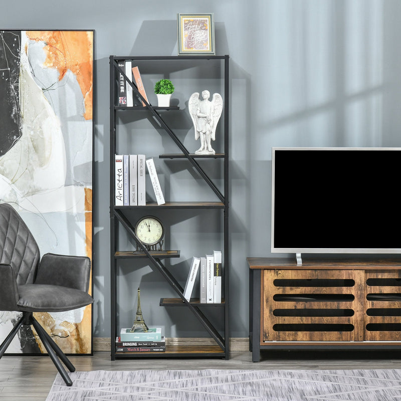 Industrial Storage Shelf Bookcase Floor Standing Display Rack with Metal Frame for Living Room & Study