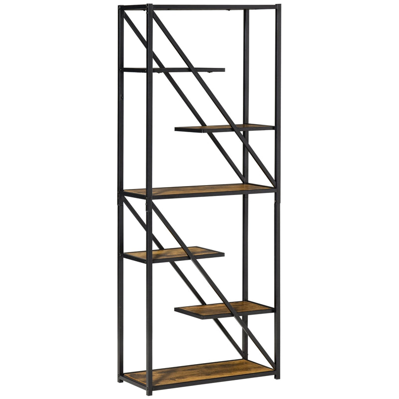 Industrial Storage Shelf Bookcase Floor Standing Display Rack with Metal Frame for Living Room & Study