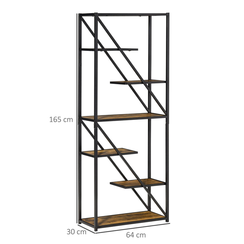 Industrial Storage Shelf Bookcase Floor Standing Display Rack with Metal Frame for Living Room & Study