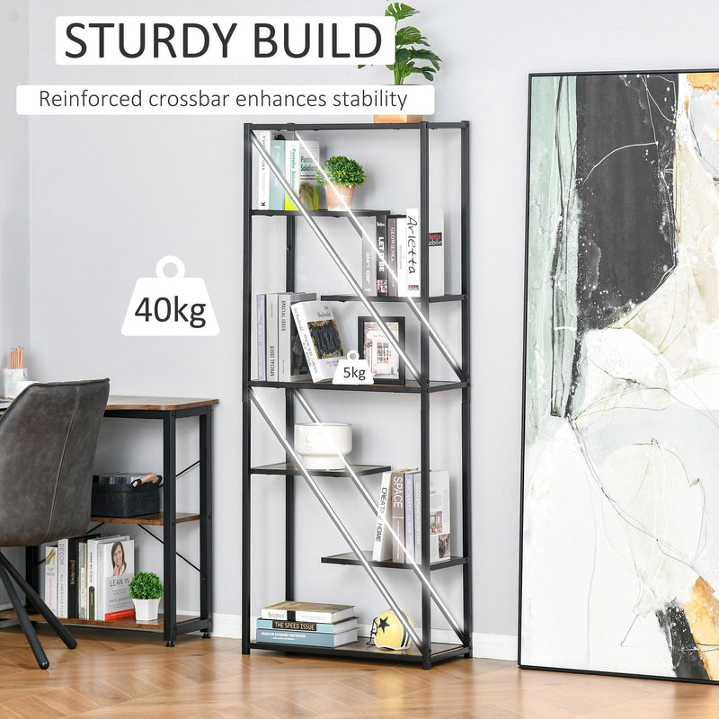 Industrial Storage Shelf Bookcase Floor Standing Display Rack with Metal Frame for Living Room & Study