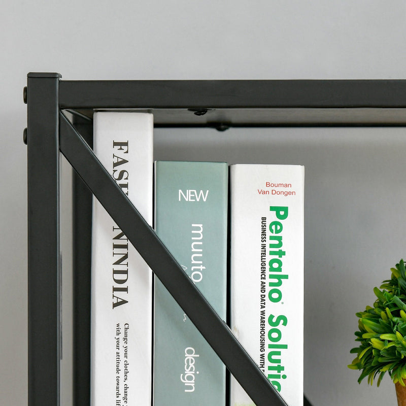 Industrial Storage Shelf Bookcase Floor Standing Display Rack with Metal Frame for Living Room & Study