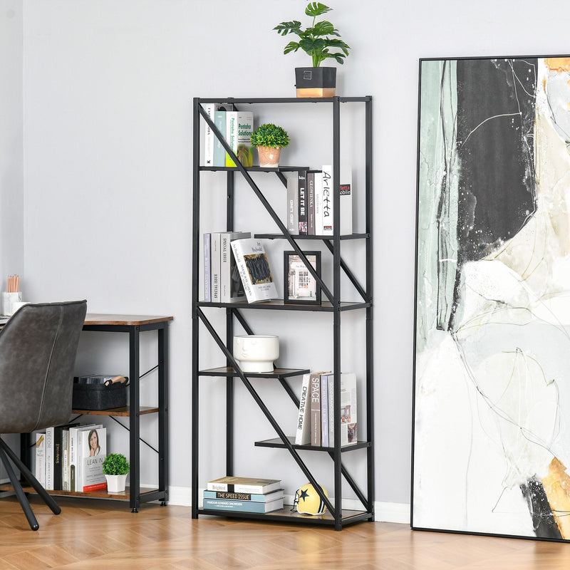 Industrial Storage Shelf Bookcase Floor Standing Display Rack with Metal Frame for Living Room & Study