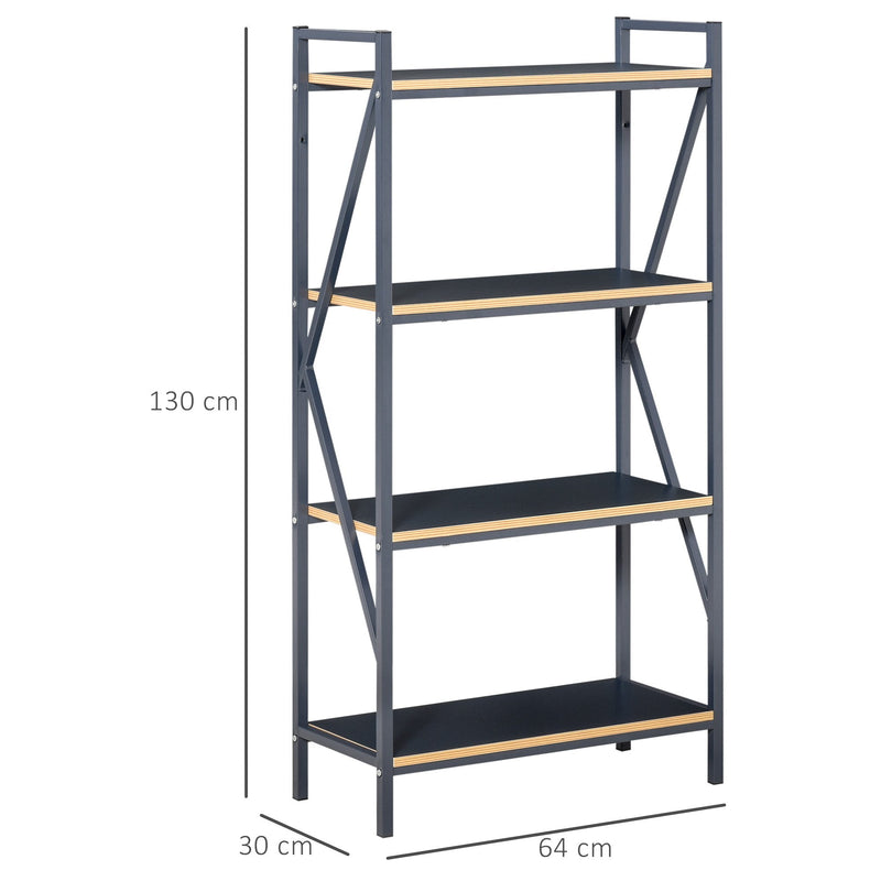 Industrial 4-Tier Bookcase Storage Organizer, Display Rack Open Floor Standing Shelving Unit with Metal Frame for Home Office Study, Blue Organizer