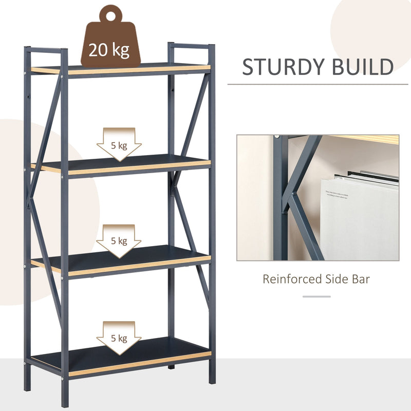 Industrial 4-Tier Bookcase Storage Organizer, Display Rack Open Floor Standing Shelving Unit with Metal Frame for Home Office Study, Blue Organizer