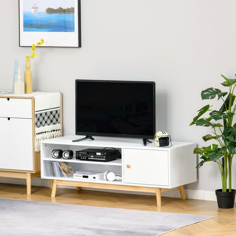 TV Cabinet Unit for TVs up to 50'' Flat Screen with Shelves and Door, Entertainment center for Living Room, Bedroom, White Media Stand