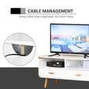Modern TV Stand for TVs up to 46'' Flat Screen with Bamboo Elements, TV Console Cabinet with Drawers and Shelves, Cable Hole, Home Entertainment Center, Home and Office, White Center