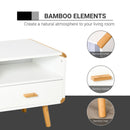 Modern TV Stand for TVs up to 46'' Flat Screen with Bamboo Elements, TV Console Cabinet with Drawers and Shelves, Cable Hole, Home Entertainment Center, Home and Office, White Center