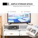 Modern TV Stand for TVs up to 46'' Flat Screen with Bamboo Elements, TV Console Cabinet with Drawers and Shelves, Cable Hole, Home Entertainment Center, Home and Office, White Center
