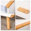 Modern TV Stand for TVs up to 46'' Flat Screen with Bamboo Elements, TV Console Cabinet with Drawers and Shelves, Cable Hole, Home Entertainment Center, Home and Office, White Center