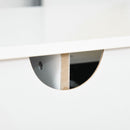 Modern TV Stand for TVs up to 46'' Flat Screen with Bamboo Elements, TV Console Cabinet with Drawers and Shelves, Cable Hole, Home Entertainment Center, Home and Office, White Center