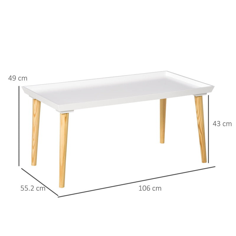 Tray Top Coffee Table for Living Room Conference Home Office Modern Simple Rectangle Cocktail Tea Wooden Legs White Wood