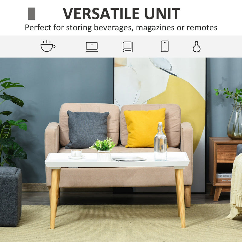 Tray Top Coffee Table for Living Room Conference Home Office Modern Simple Rectangle Cocktail Tea Wooden Legs White Wood