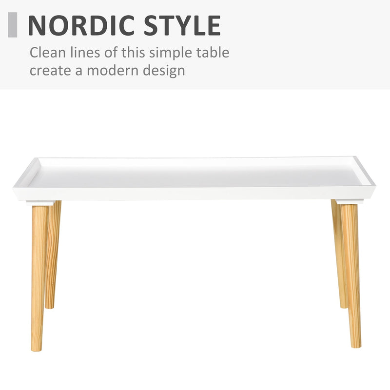 Tray Top Coffee Table for Living Room Conference Home Office Modern Simple Rectangle Cocktail Tea Wooden Legs White Wood