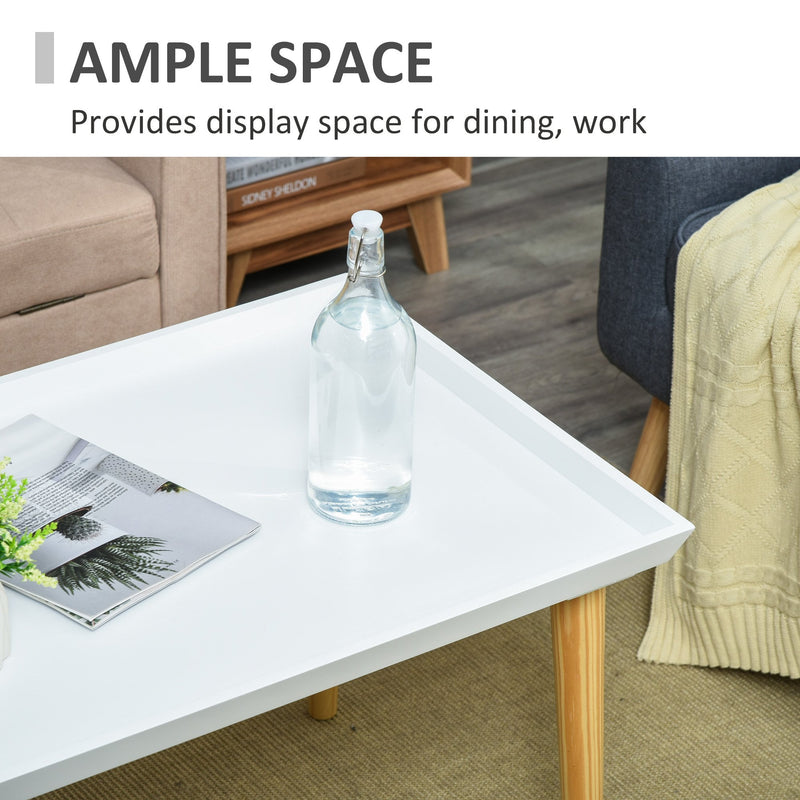 Tray Top Coffee Table for Living Room Conference Home Office Modern Simple Rectangle Cocktail Tea Wooden Legs White Wood
