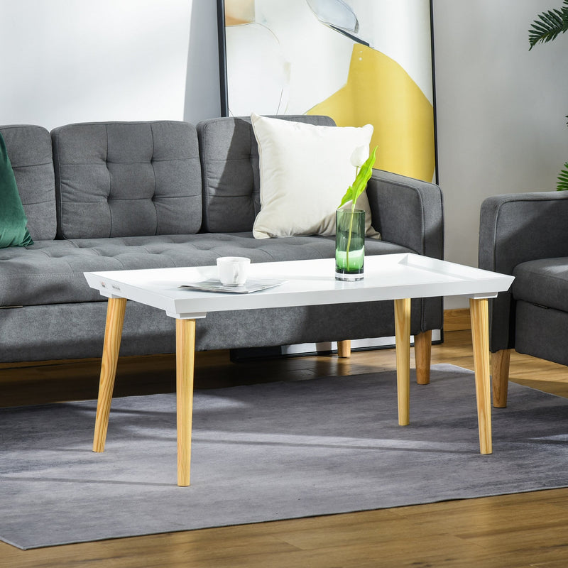 Tray Top Coffee Table for Living Room Conference Home Office Modern Simple Rectangle Cocktail Tea Wooden Legs White Wood