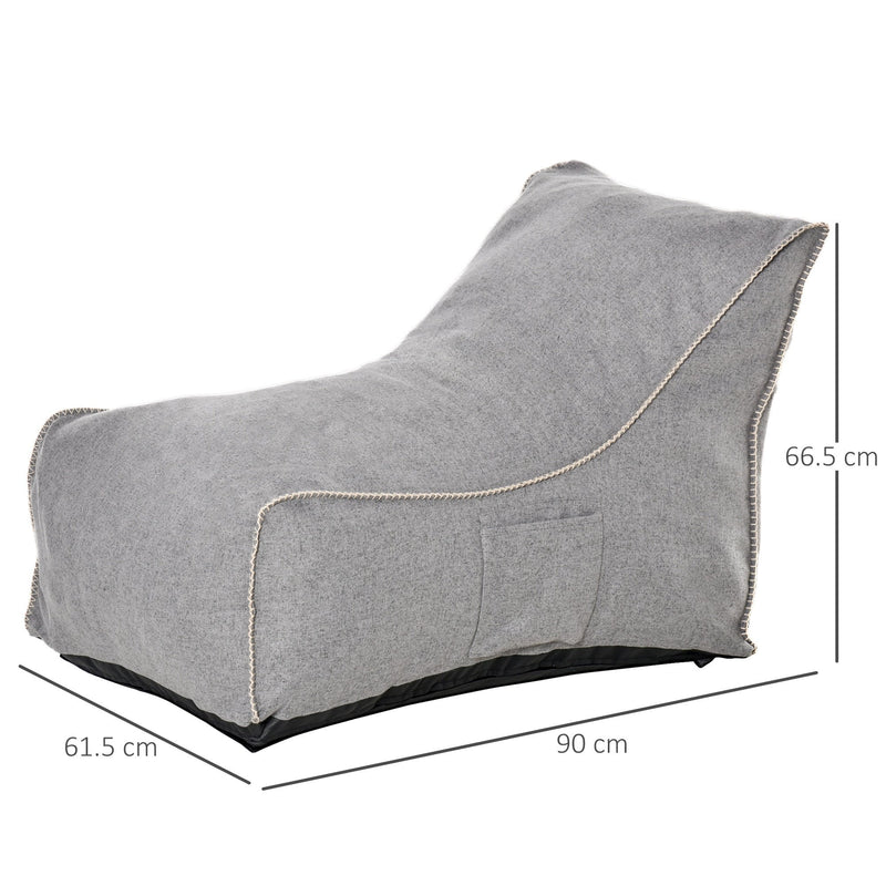 Bean Bag Chair, Large Foam Stuffed lounger Indoor Furniture with Washable Cover, Side Pockets and Backrest, Dark Grey w/