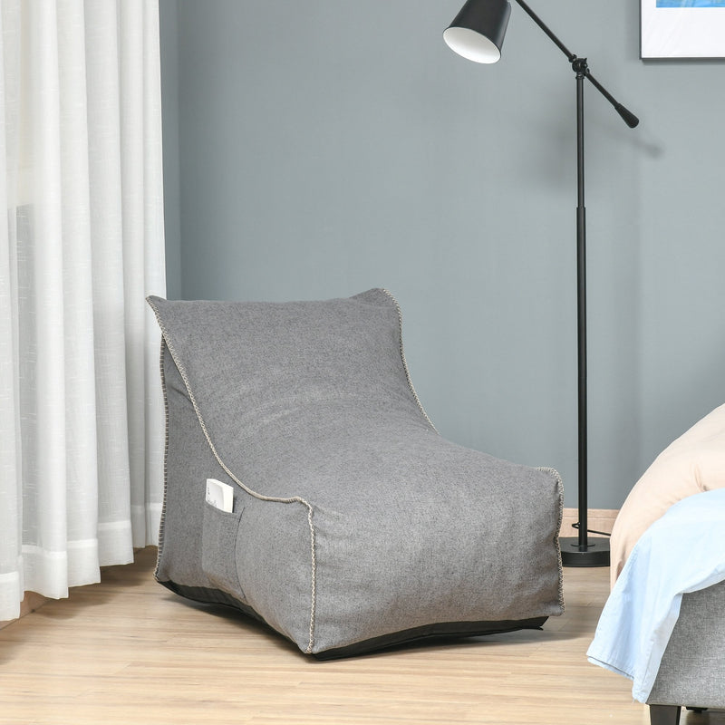 Bean Bag Chair, Large Foam Stuffed lounger Indoor Furniture with Washable Cover, Side Pockets and Backrest, Dark Grey w/