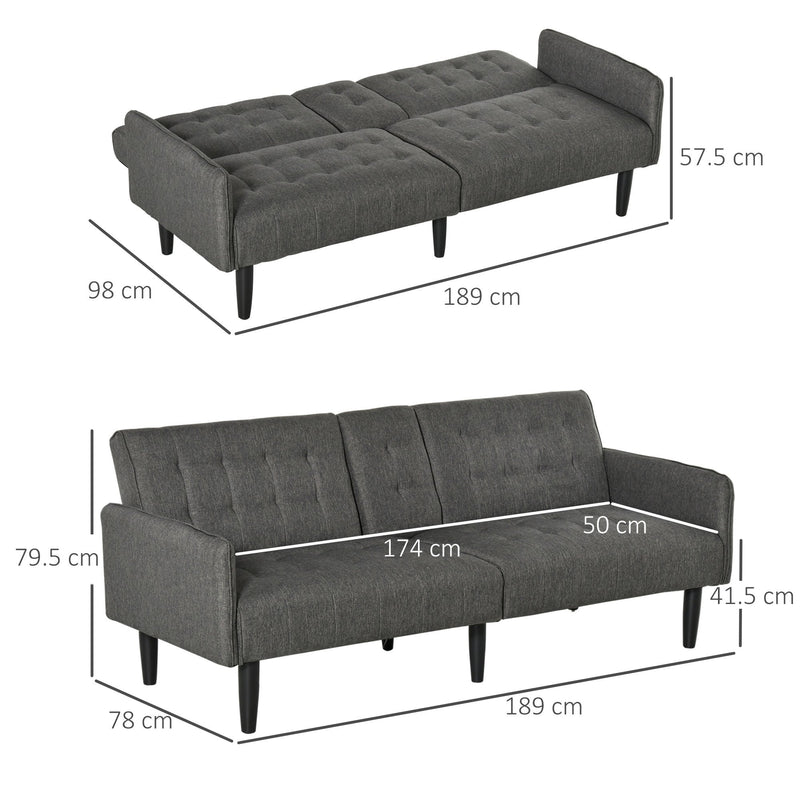 Upholstered Sofa bed 3 Seater Home Theater Linen-Touch Sleeper Futon Recliner with Storage Console & Cup Holders, Grey Armrest