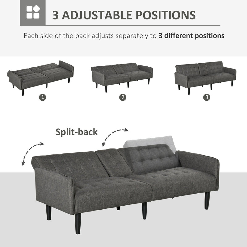 Upholstered Sofa bed 3 Seater Home Theater Linen-Touch Sleeper Futon Recliner with Storage Console & Cup Holders, Grey Armrest
