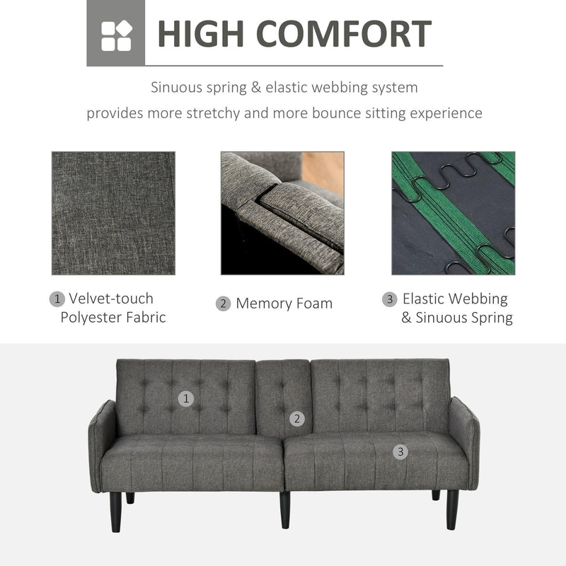 Upholstered Sofa bed 3 Seater Home Theater Linen-Touch Sleeper Futon Recliner with Storage Console & Cup Holders, Grey Armrest