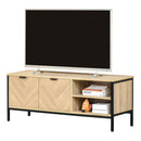 Double Door TV Cabinet Stand with Adjustable Storage Shelves Entertainment Unit Center Home Furniture, for Living Room Bedroom, Natural Shelves