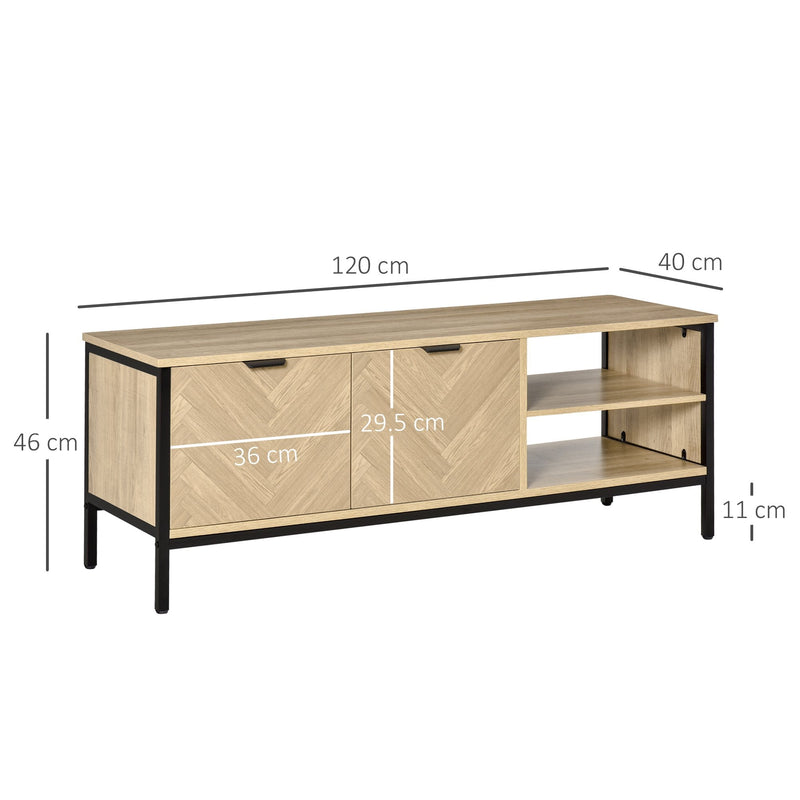 Double Door TV Cabinet Stand with Adjustable Storage Shelves Entertainment Unit Center Home Furniture, for Living Room Bedroom, Natural Shelves