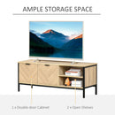 Double Door TV Cabinet Stand with Adjustable Storage Shelves Entertainment Unit Center Home Furniture, for Living Room Bedroom, Natural Shelves