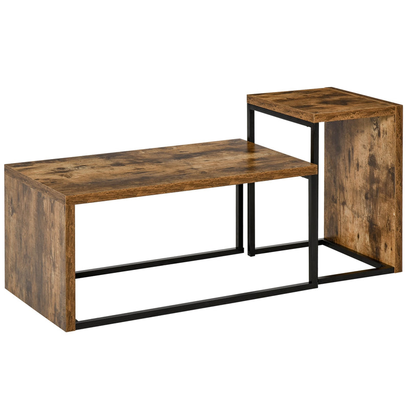 Set of 2 Coffee Tables Industrial Style Tea Table, Side Table w/ Metal Frame for Living Room Bedroom Black & Brown Tables