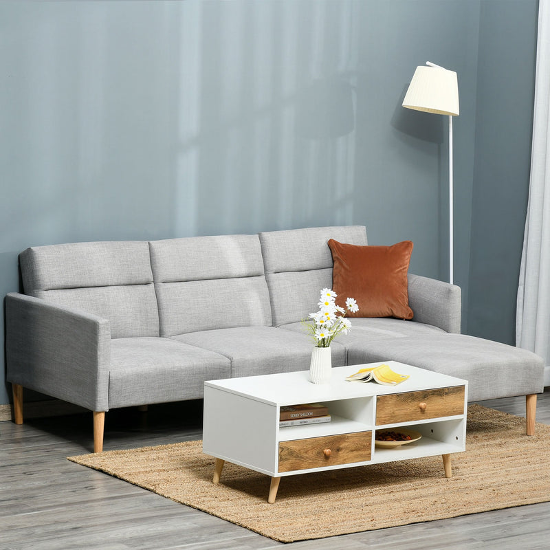 Upholstered Sofa bed Reversible Sectional Sofa Set linen-Touch Sleeper Futon with Footstool, Light Grey Footstool