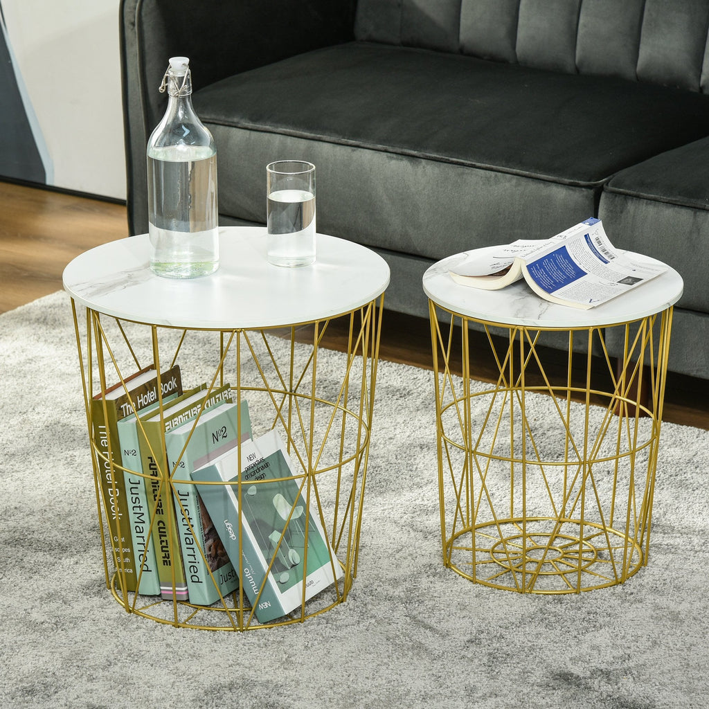 Set of 2 Nesting Side Tables with Storage Round End Tables Coffee Tab