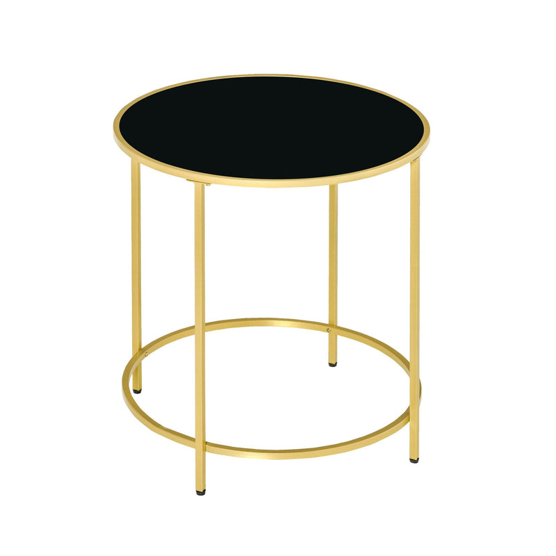 Round Side Table Morden Coffee Tables with Gold Metal Base, Table with Tempered Glass Tabletop, for Living Room, Bedroom, dining room w/ Bedroom