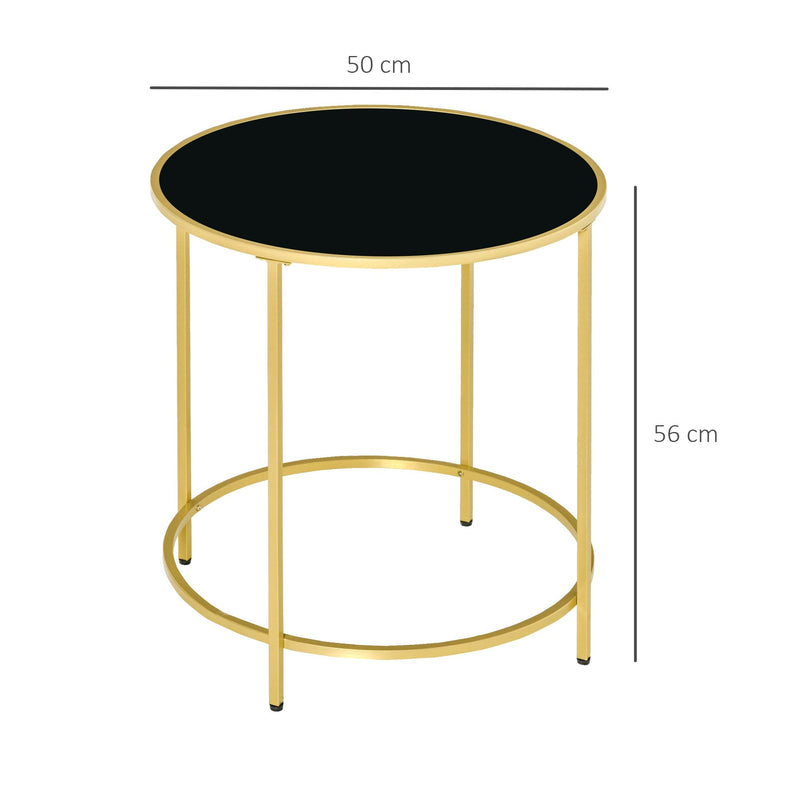 Round Side Table Morden Coffee Tables with Gold Metal Base, Table with Tempered Glass Tabletop, for Living Room, Bedroom, dining room w/ Bedroom