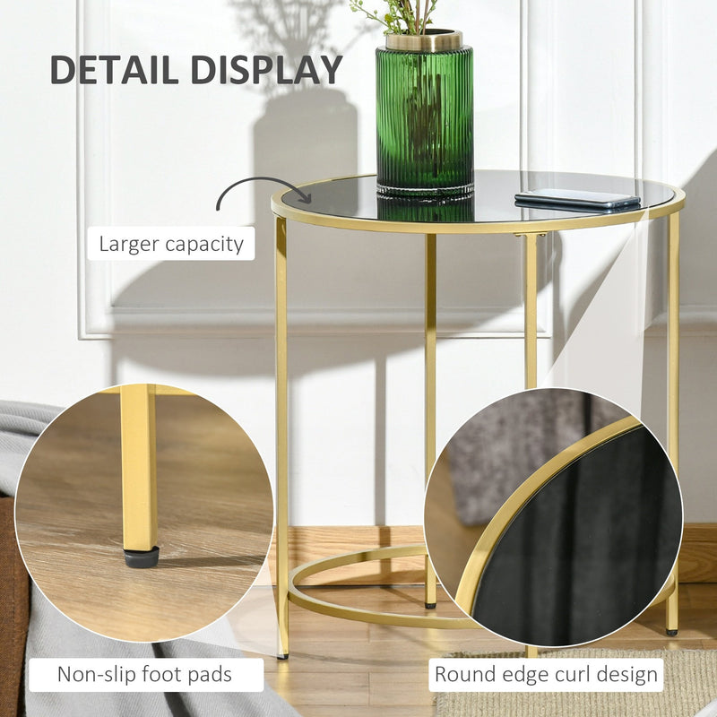 Round Side Table Morden Coffee Tables with Gold Metal Base, Table with Tempered Glass Tabletop, for Living Room, Bedroom, dining room w/ Bedroom