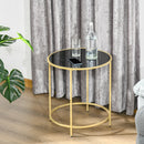 Round Side Table Morden Coffee Tables with Gold Metal Base, Table with Tempered Glass Tabletop, for Living Room, Bedroom, dining room w/ Bedroom