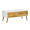 Coffee Table for Living Room, Office, Study Room, Reception Room, w/ 4 Storage Drawers, Sofa Table, Graceful Functional Table, Natural Wood TV