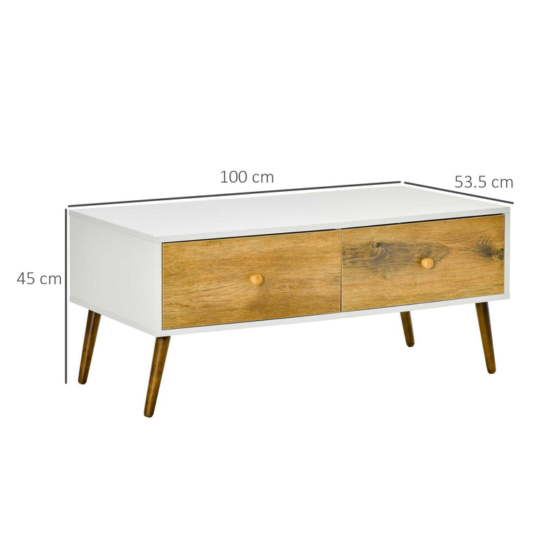 Coffee Table for Living Room, Office, Study Room, Reception Room, w/ 4 Storage Drawers, Sofa Table, Graceful Functional Table, Natural Wood TV