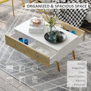 Coffee Table for Living Room, Office, Study Room, Reception Room, w/ 4 Storage Drawers, Sofa Table, Graceful Functional Table, Natural Wood TV