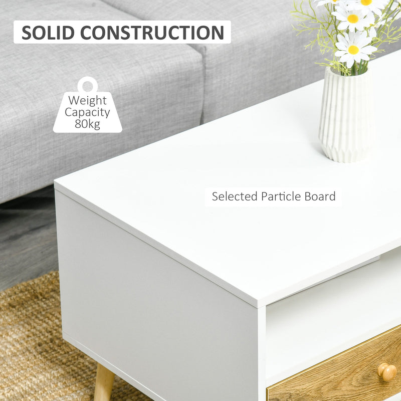 Coffee Table Rectangular End Table Side Table with 2 Drawers and 2 Shelves for Living Room, Bedroom, Office, White and Brown Linving Room w/ Shelves, Brown